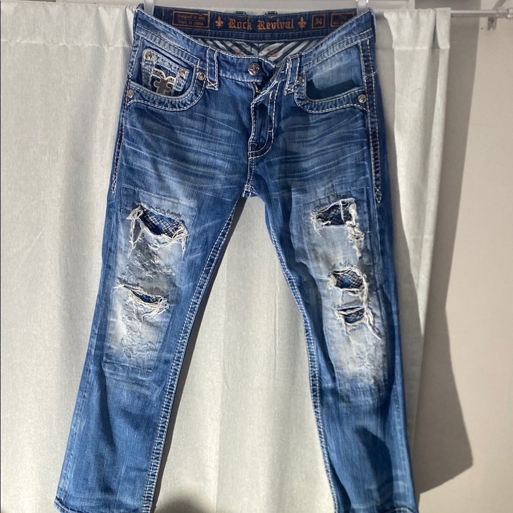 Rock Revival Men's Slim Jeans in Distressed Blue